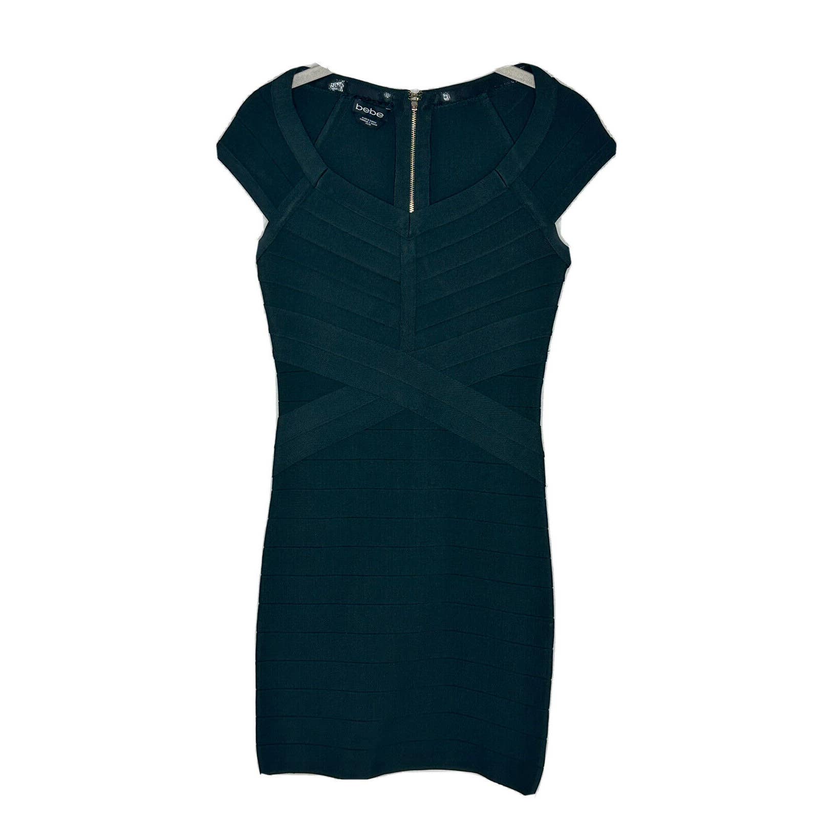 Bebe Women's Black Cap Sleeve V Neck Bandage Bodycon Mini Dress Size Xs